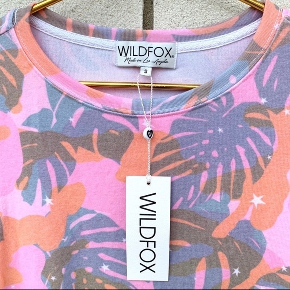 Wildfox Sommers Tropic Camo Palm Leaf Sweatshirt Pink Orange Stars Small NWT - Picture 4 of 8